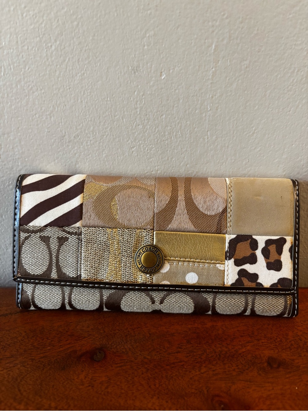 Vintage Coach Rare Patchwork Signature Canvas Wallet Zebra Leopard Y2K